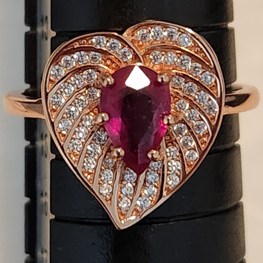 925 Ruby Rosegold Vermeil Palm Leaf Ring. Size 6.75-7. Worn once. Beautiful.